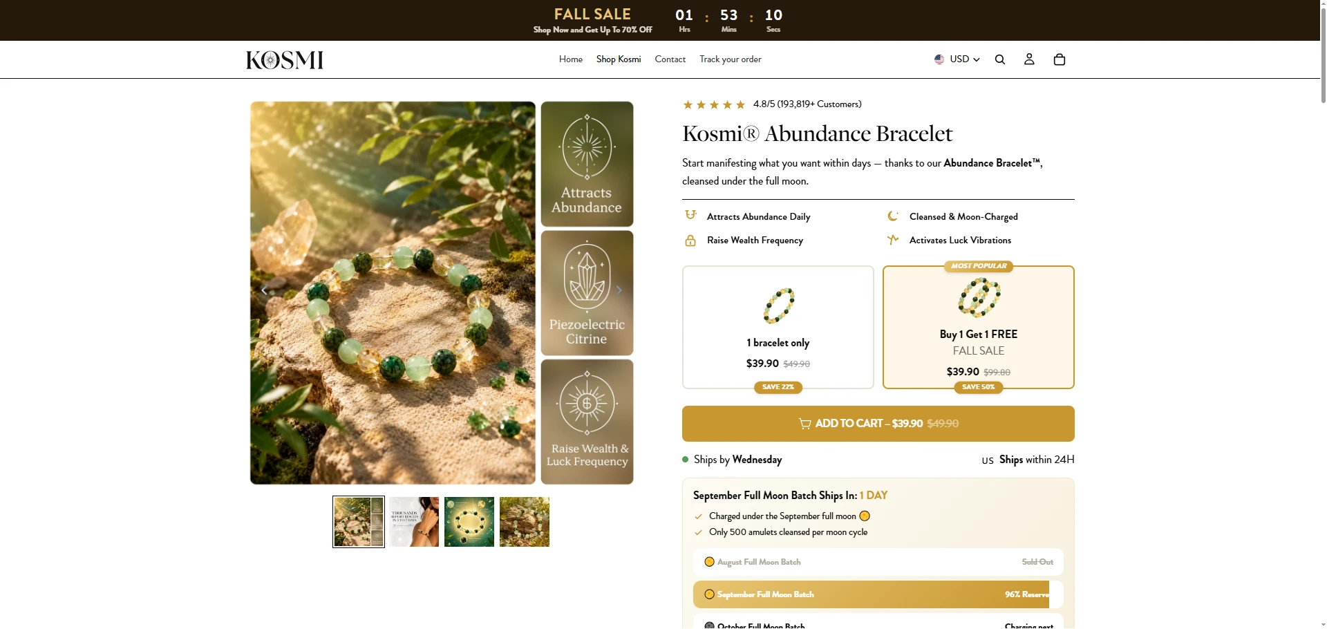 Le Bracelet Abondance Kosmi posé sur une pierre au soleil
